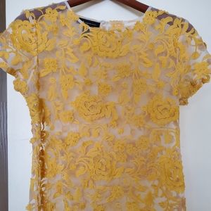 《3/$20》INC sheer yellow flower top